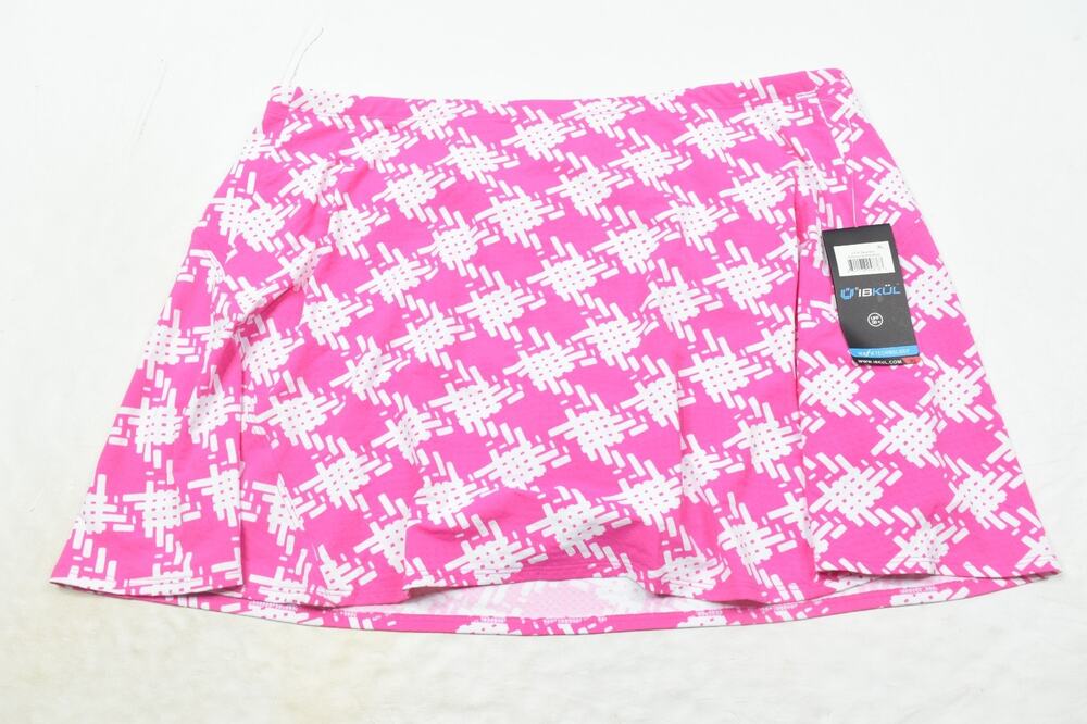 IBKUL Swing Skort Womens XL Kimberly Hot Pink White Nylon Stretch Golf